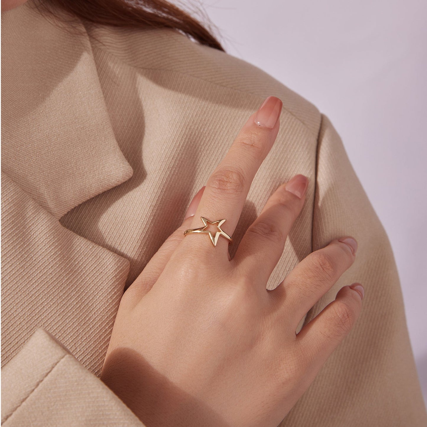925 Sterling Silver Plated Gold 1.40cm Star Ring