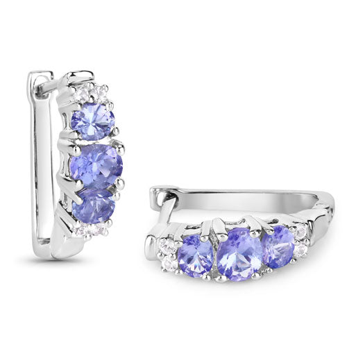 1.52 Carat Genuine Tanzanite and White Topaz .925 Sterling Silver Earrings