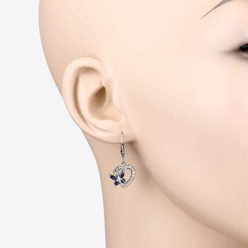 0.57 Carat Genuine Blue Sapphire and Created White Sapphire .925 Sterling Silver Earrings