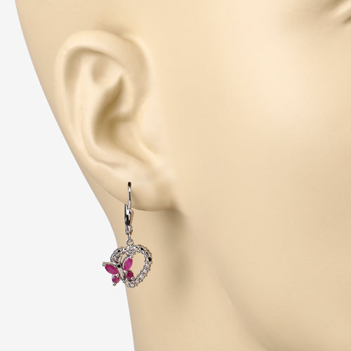 0.59 Carat Genuine Ruby and Created White Sapphire .925 Sterling Silver Earrings