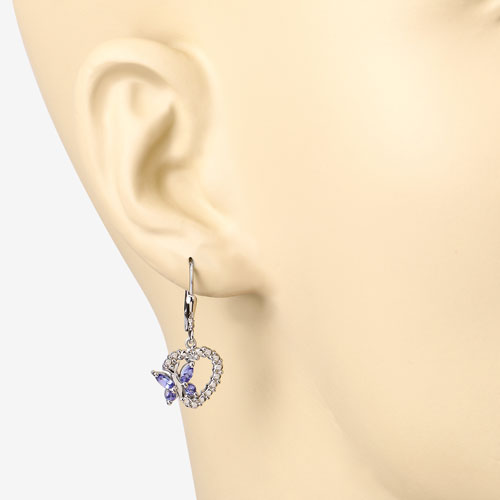 0.50 Carat Genuine Tanzanite and Created White Sapphire .925 Sterling Silver Earrings