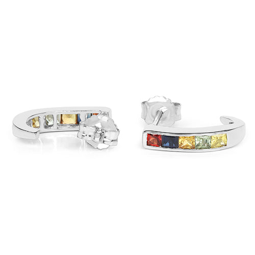 1.52 Carat Genuine Multi Sapphire .925 Sterling Silver Earrings