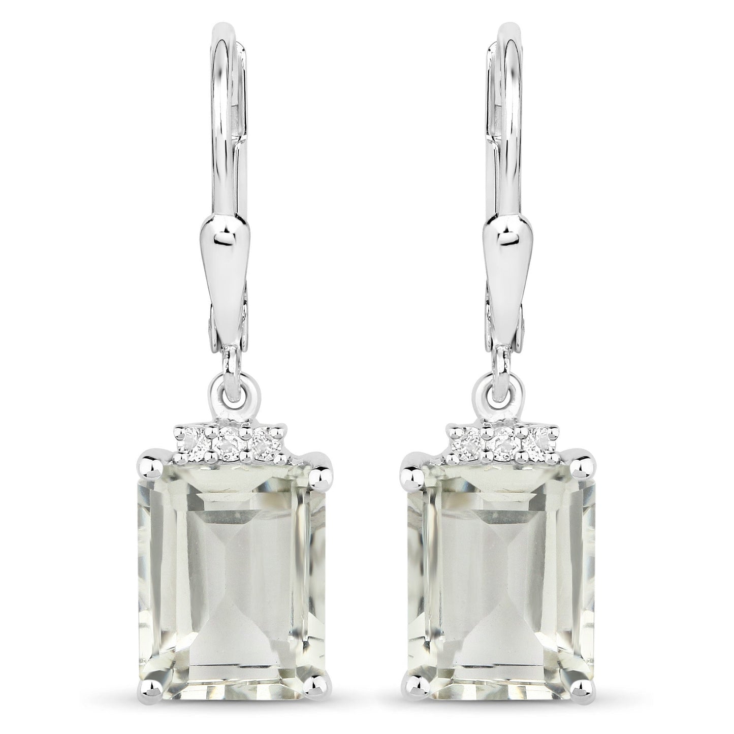 7.23 Carat Genuine Green Amethyst and White Topaz .925 Sterling Silver Earrings