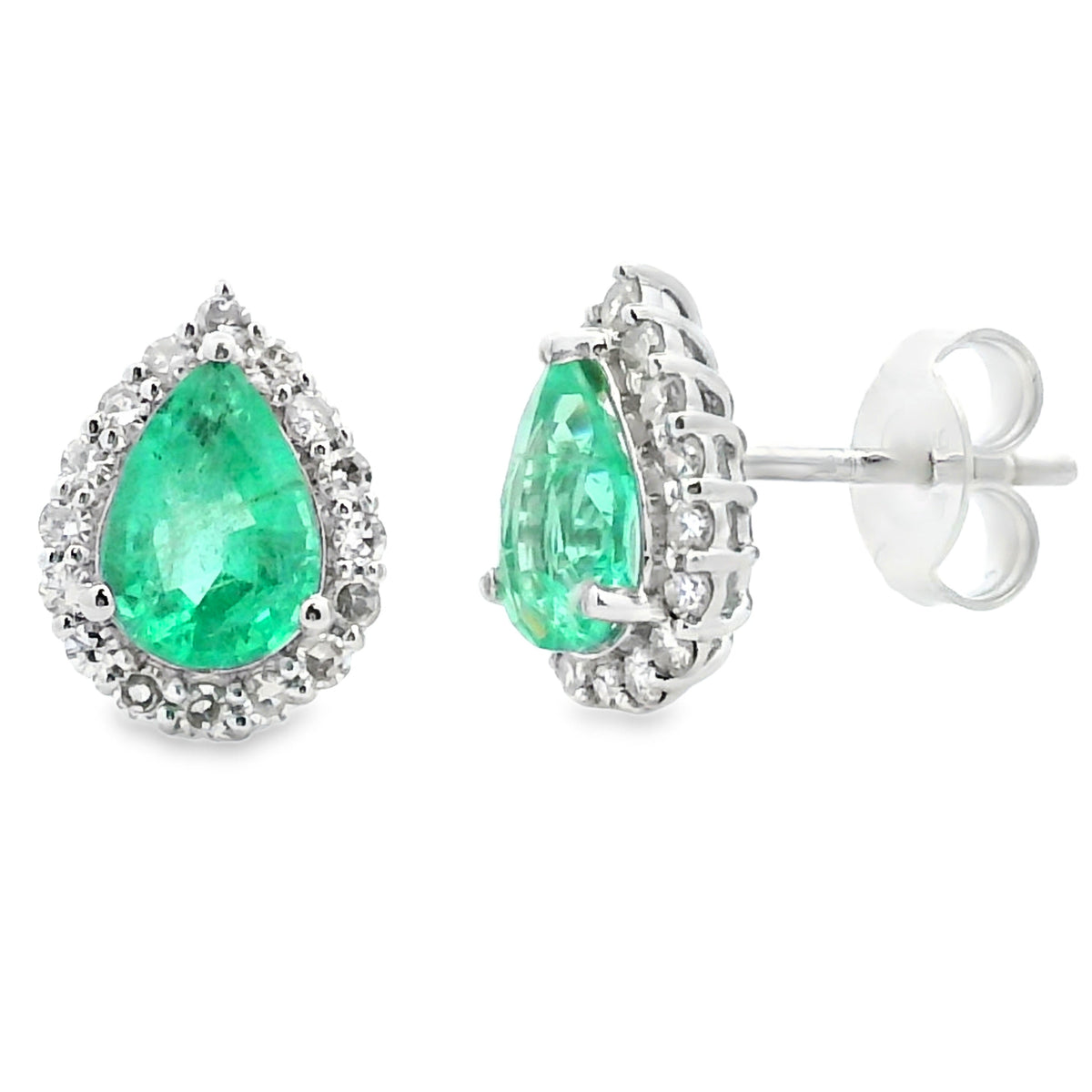Natural 1.50ct Emerald Diamond Earrings 10KT White Gold