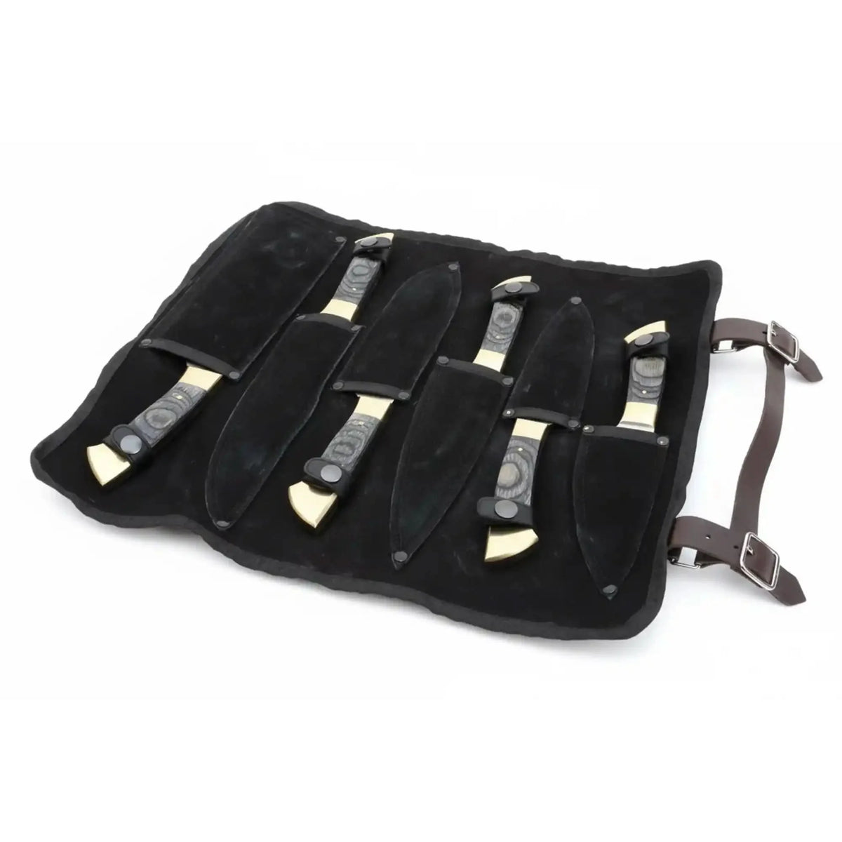 J2 Steel Mirror Polished Kitchen Knife Set with Black Pakka Wood Handles
