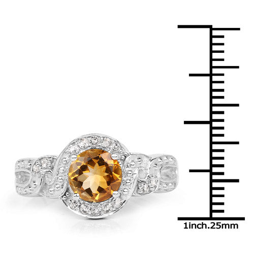 3.00 Carat Genuine Citrine and White Topaz .925 Sterling Silver Ring