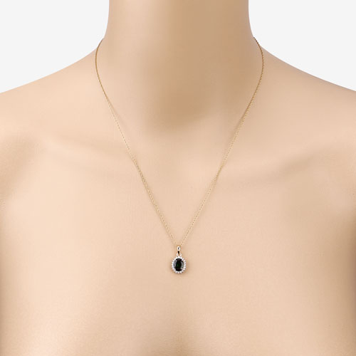 1.39 Carat Genuine Green Tourmaline and White Diamond 14K Yellow Gold Pendant