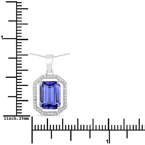 2.58 Carat Genuine Tanzanite and White Diamond 14K White Gold Pendant