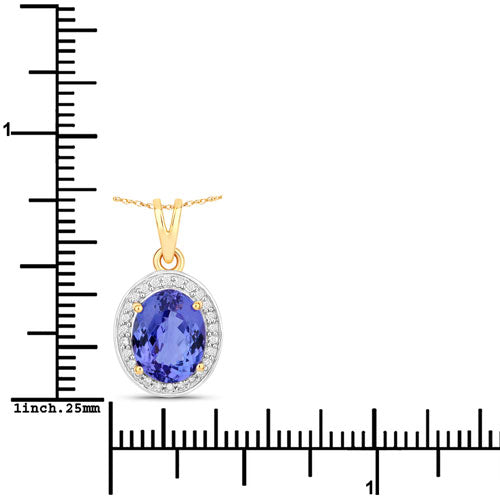 2.44 Carat Genuine Tanzanite and White Diamond 14K Yellow Gold Pendant