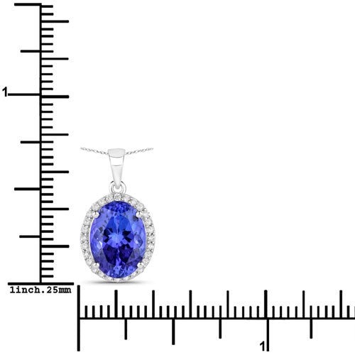 3.17 Carat Genuine Tanzanite and White Diamond 14K White Gold Pendant