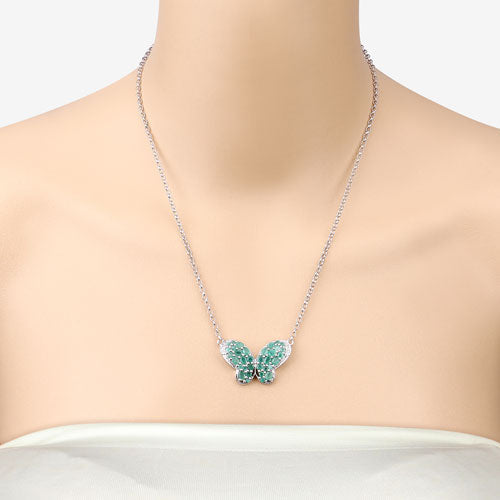 2.80 Carat Genuine Emerald and White Zircon .925 Sterling Silver Pendant