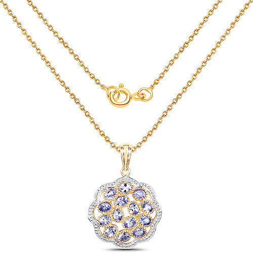 14K Yellow Gold Plated 2.38 Carat Genuine Tanzanite .925 Sterling Silver Pendant