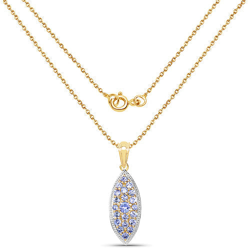 14K Yellow Gold Plated 1.56 Carat Genuine Tanzanite .925 Sterling Silver Pendant
