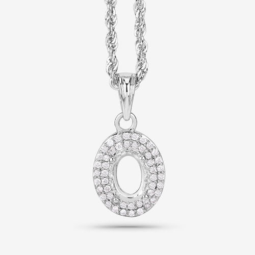 0.17 Carat Genuine White Diamond 14K White Gold Semi Mount Pendant - holds 7x5mm Oval Gemstone