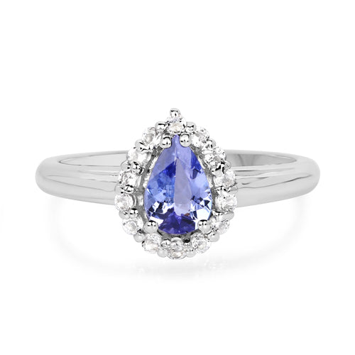 0.96 Carat Genuine Tanzanite and White Topaz .925 Sterling Silver Ring