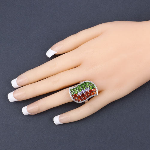 4.18 Carat Genuine Multi Stones .925 Sterling Silver Ring