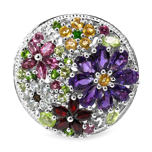 4.02 Carat Genuine Multi Stones .925 Sterling Silver Ring