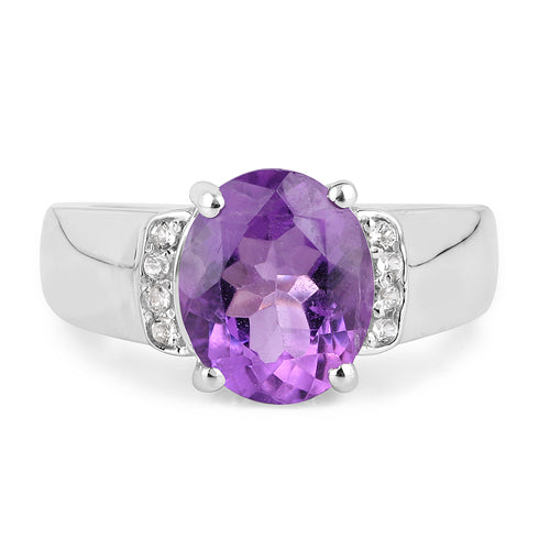 3.32 Carat Genuine Amethyst and White Topaz .925 Sterling Silver Ring
