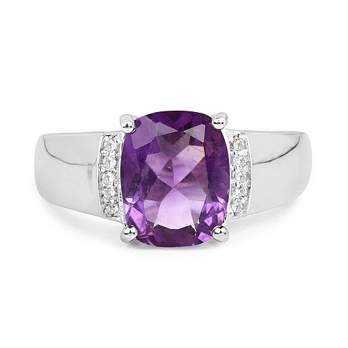 2.65 Carat Genuine Amethyst and White Topaz .925 Sterling Silver Ring
