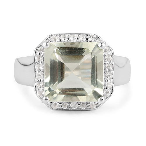 4.52 Carat Genuine Green Amethyst and White Topaz .925 Sterling Silver Ring