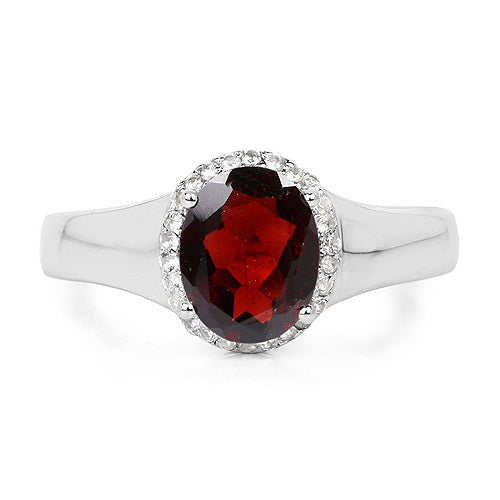 2.63 Carat Genuine Garnet and White Topaz .925 Sterling Silver Ring