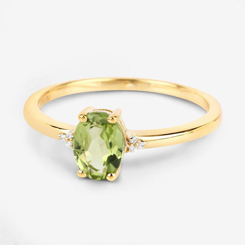 0.85 Carat Genuine Peridot and White Diamond 10K Yellow Gold Ring