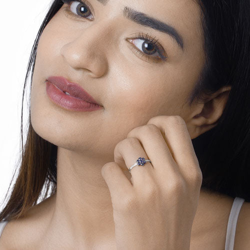 0.59 Carat Genuine Blue Sapphire and White Diamond 14K White Gold Ring