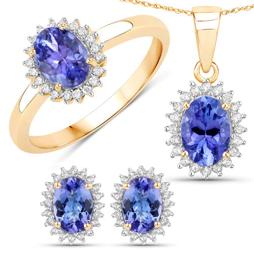 0.86 Carat Genuine Tanzanite and White Diamond 14K Yellow Gold Pendant
