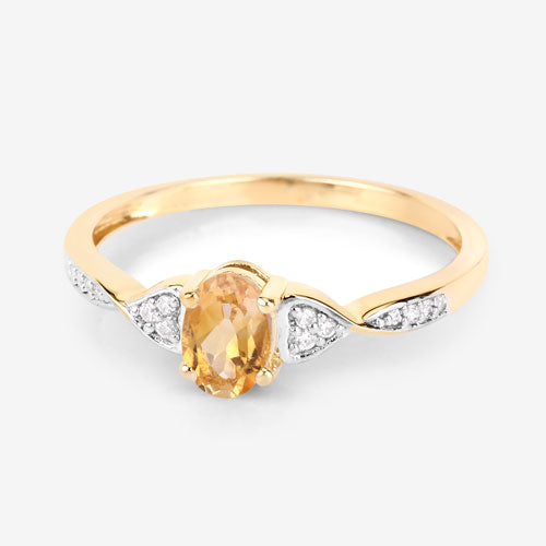 0.48 Carat Genuine Citrine and White Diamond 10K Yellow Gold Ring
