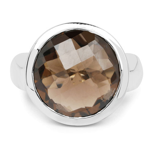 10.80 Carat Genuine Smoky Quartz .925 Sterling Silver Ring