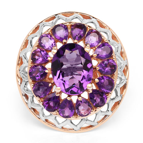 14K Rose Gold Plated 4.30 Carat Genuine Amethyst .925 Sterling Silver Ring