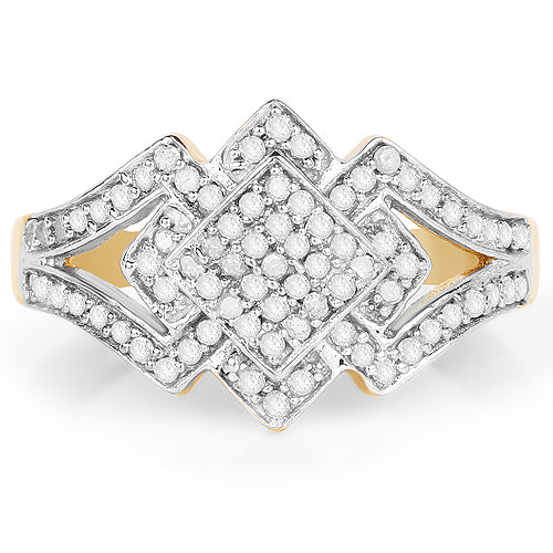 14K Yellow Gold Plated 0.32 Carat Genuine White Diamond .925 Sterling Silver Ring