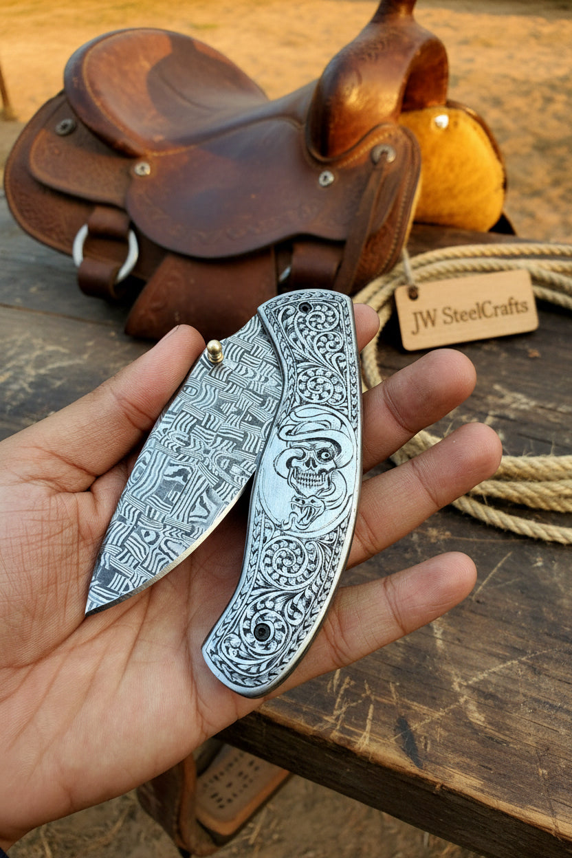 Obsidian Mosaic Folder Knife 8" Handmade Damascus Liner Lock