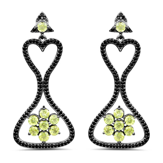 6.93 Carat Genuine Peridot and Black Spinel .925 Sterling Silver Earrings
