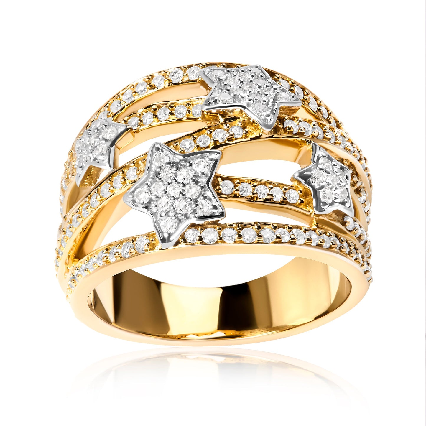 18K Yellow Gold Plated .925 Sterling Silver 3/4 Cttw Diamond Star and Galaxy Ring Band