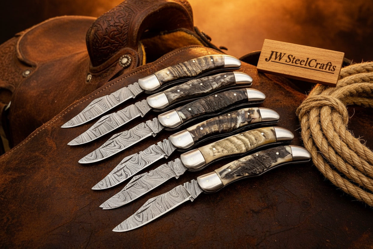 Trailfold Stag Pocket Knife Set 8" Handmade Set of 5 Folding Knives