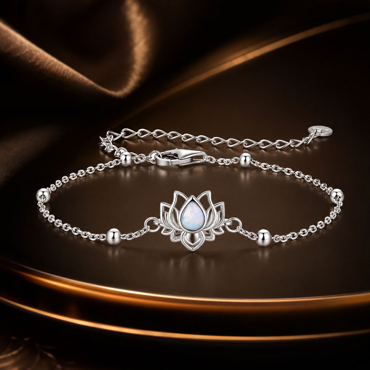 925 Sterling Silver White Gold Plated Bracelet with Synthetic Opal - Length 15+6cm for Women