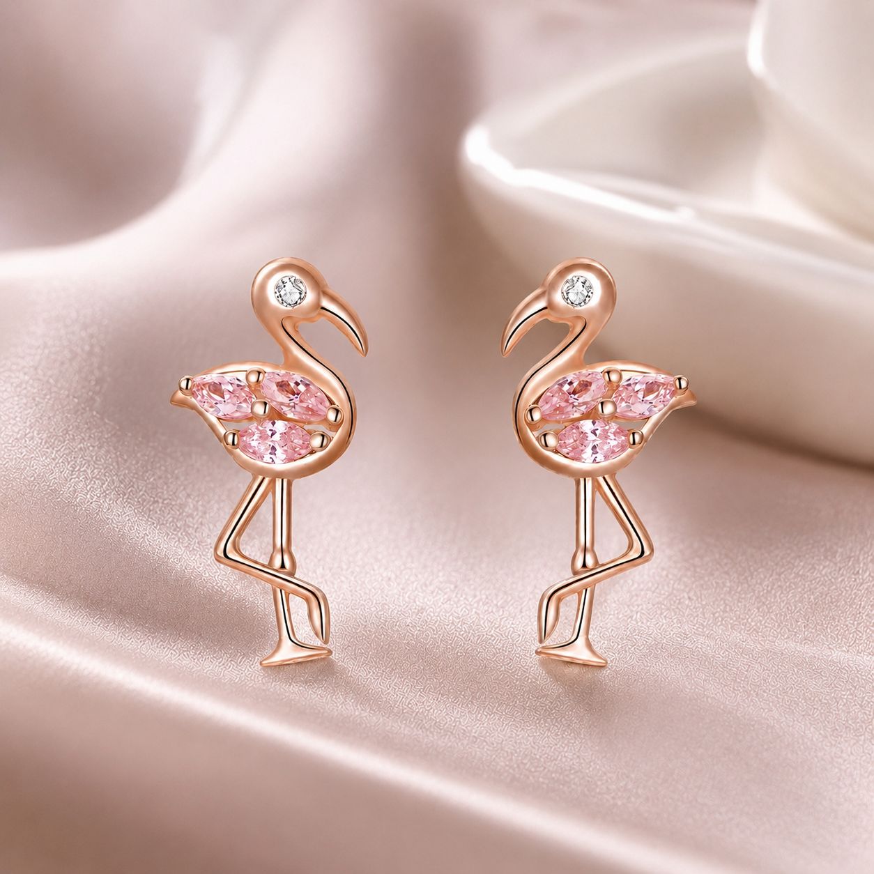 925 Sterling Silver 1.5x0.7cm Plated Rose Gold CZ Earrings for Women