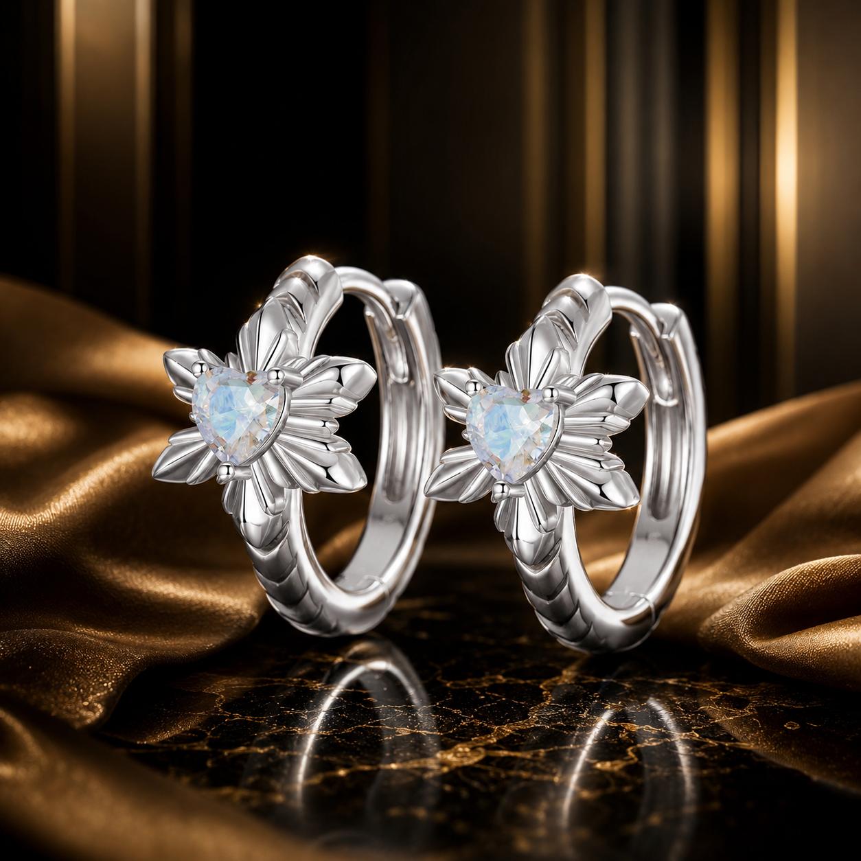 925 Sterling Silver Earrings with Transparent Glass and White Gold Plating
