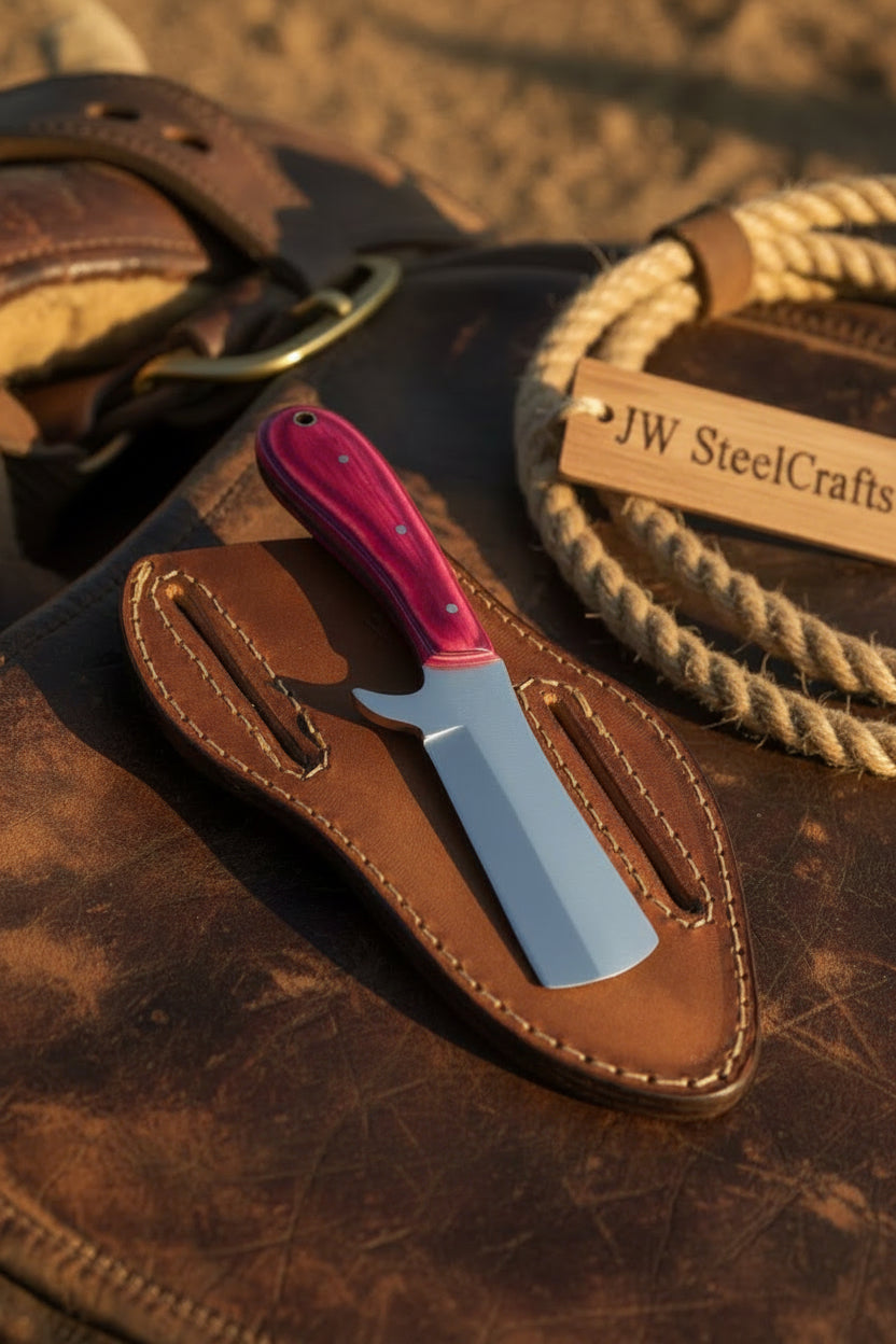 Ruby Ranch Bull Cutter Knife 7" Handmade Pink Resin Handle