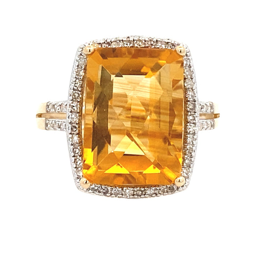4.42ct Citrine Diamond Ring 14KT Yellow Gold