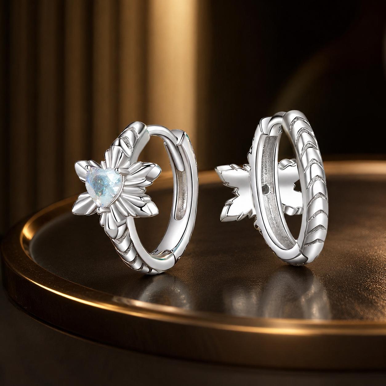925 Sterling Silver Earrings with Transparent Glass and White Gold Plating