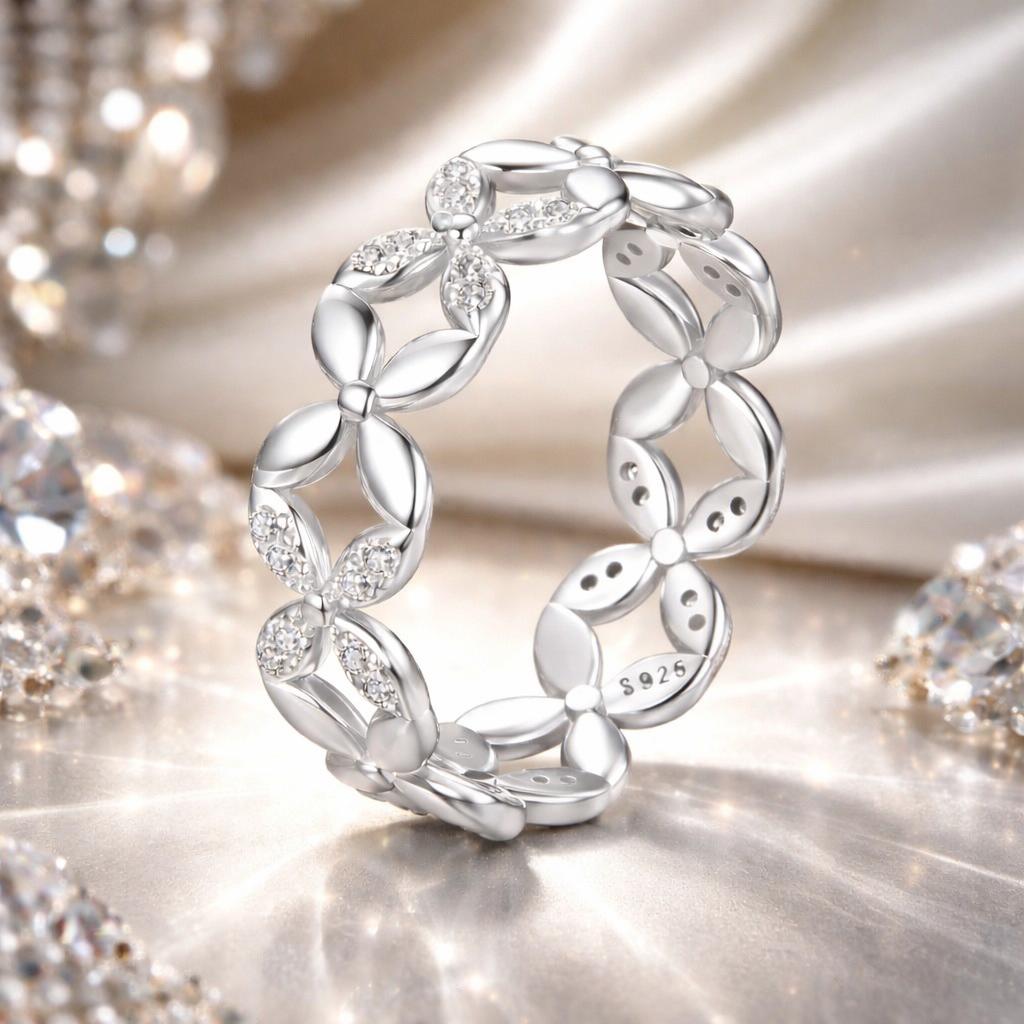 925 Sterling Silver White Gold Plated 0.6cm Ring Size 6 for Women