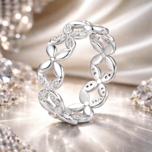 925 Sterling Silver White Gold Plated 0.6cm Ring Size 6 for Women