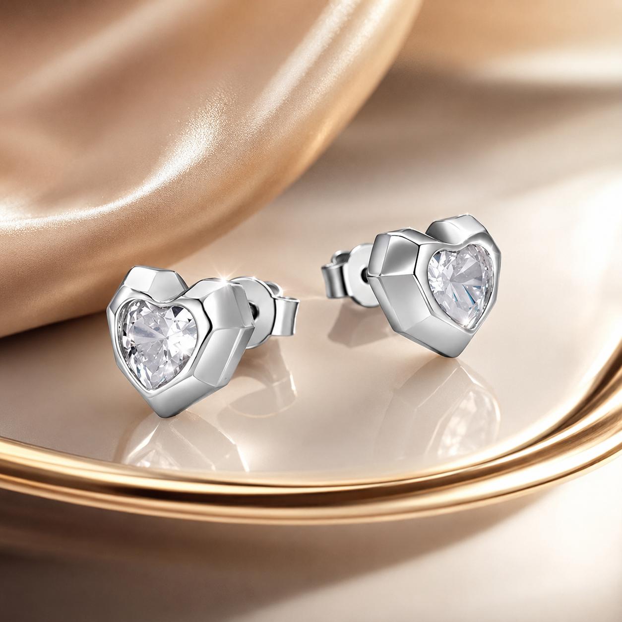 925 Sterling Silver Earrings with Pavé Setting CZ in White Gold, 0.8 x 0.9 cm