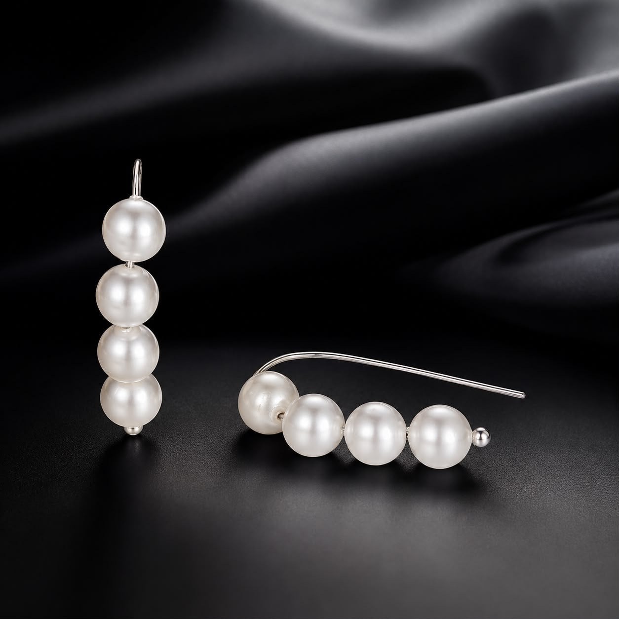 925 Sterling Silver White Gold Plated Earrings with Quality Shell Pearl, 2.1*0.5cm for Women