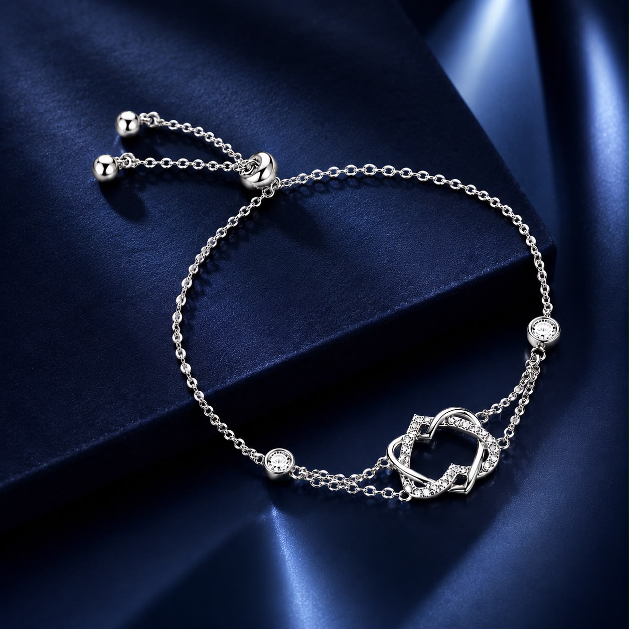 925 Sterling Silver Heart Shaped Bracelet 22CM for Women