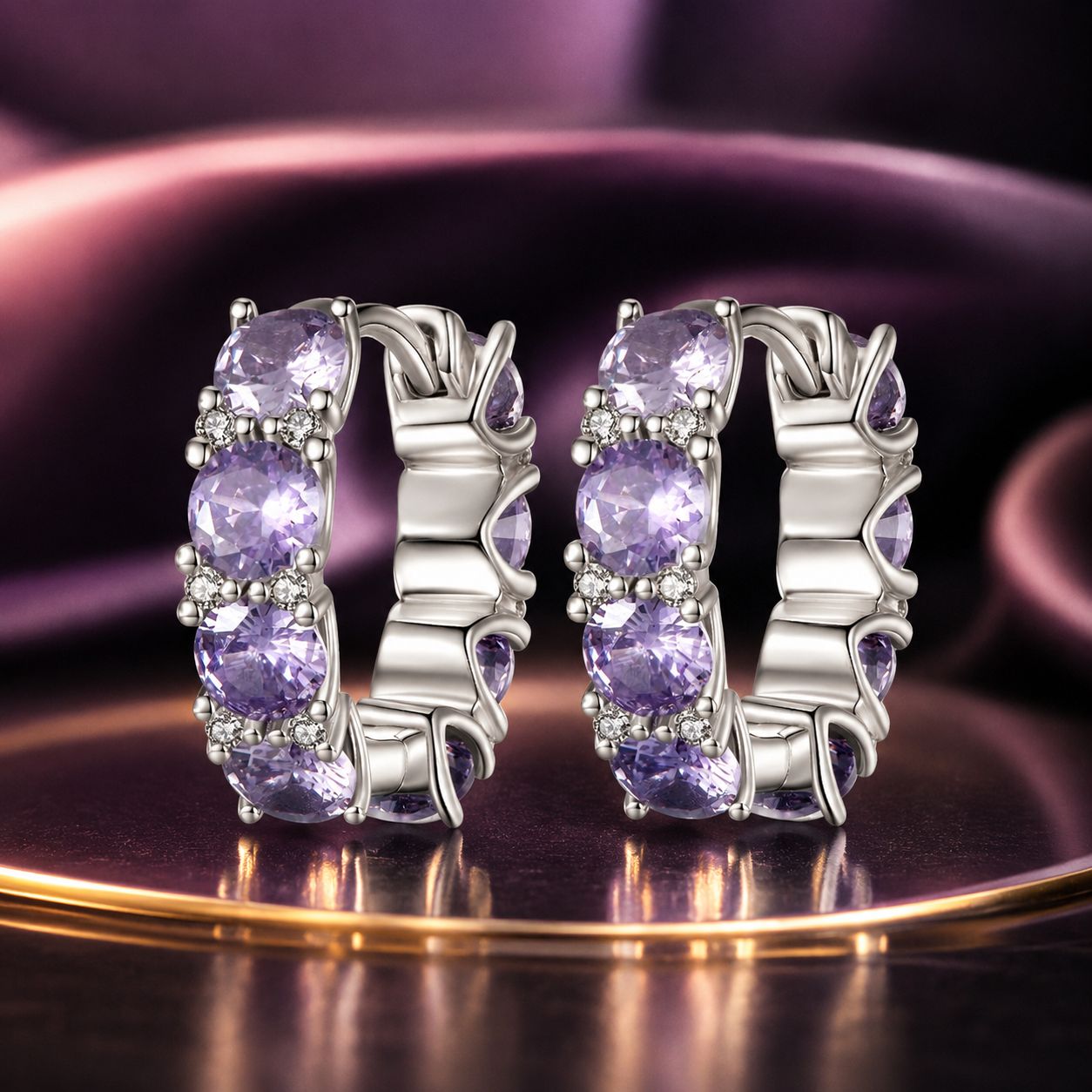 925 Sterling Silver Earrings with Pavé Setting and Plated Platinum for Women