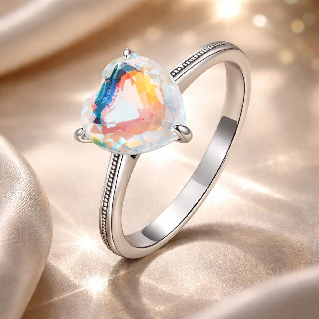 925 Sterling Silver Oxidized Silver Ring with Transparent Glass - Size 7.0 for Women