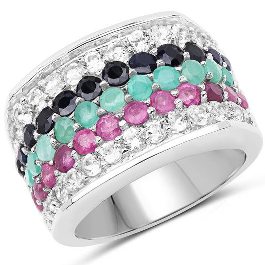 4.28 Carat Genuine Multi Stone .925 Sterling Silver Ring